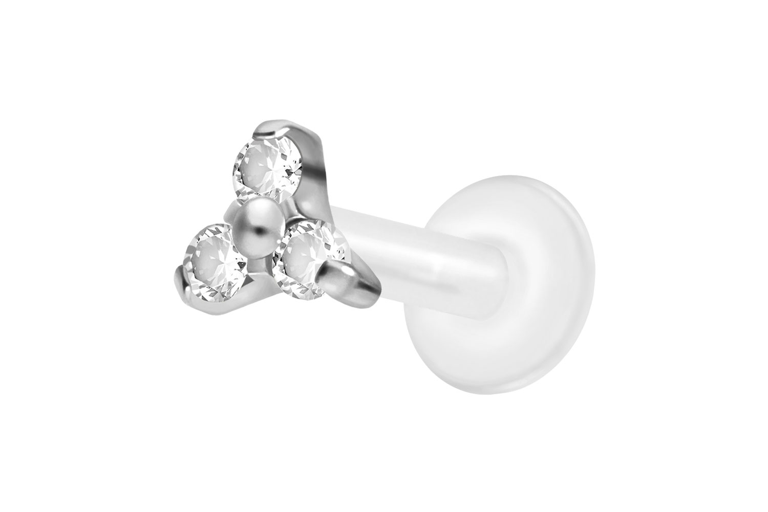 PTFE Labret Piercing mit Innengewinde + Titan-Aufsatz KRISTALLBLUME